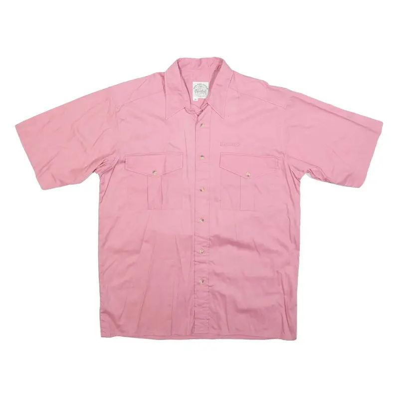 Stanford Mens Pink Cotton Shirt L Button Pocket Short Sleeve Casual 1