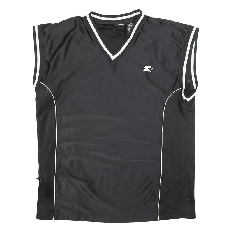 Starter Mens Black Sleeveless V-Neck Jersey L Sports Casual Streetwear 1