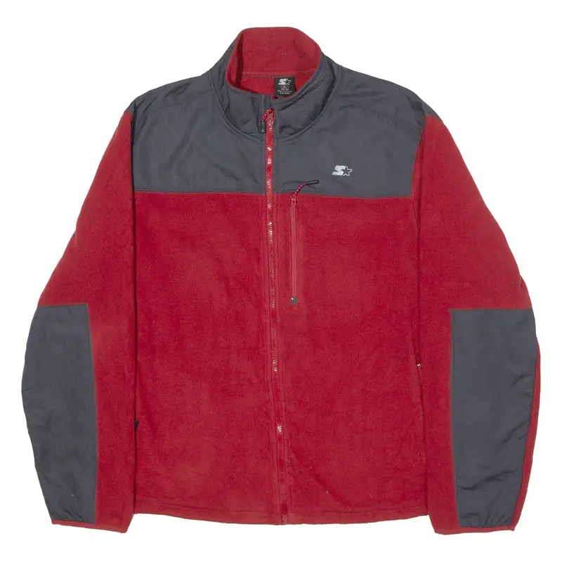 Starter Mens Fleece Jacket Red Colourblock Xl 1