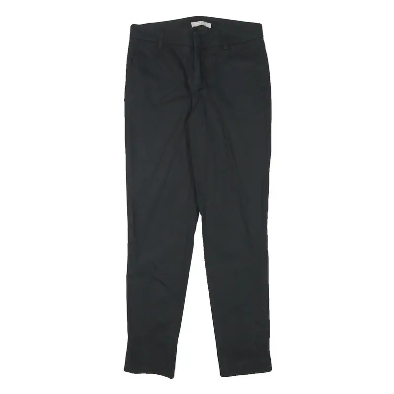 Stefanel Womens Cotton Blend Black Slim Straight Trousers W28 L27 Classic Zip 1