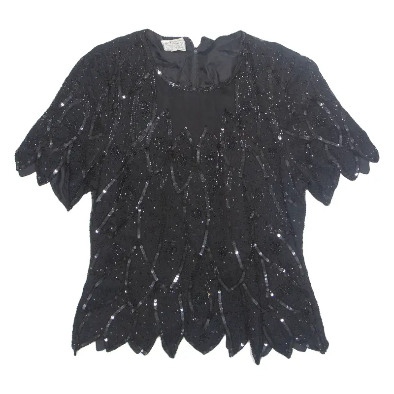 Stenay Womens Printed Blouse Black 1/2 Zip Silk L 1