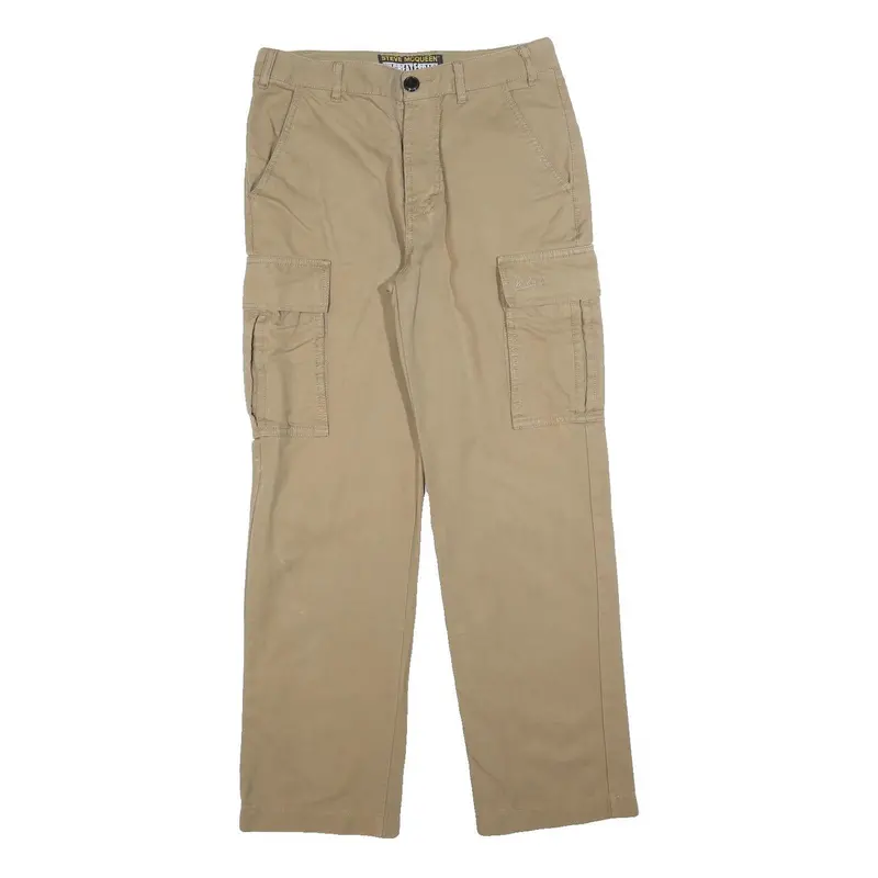 Steve Mcqueen Mens Cotton Blend Beige Regular Cargo Trousers W30 L30 Classic Zip 1