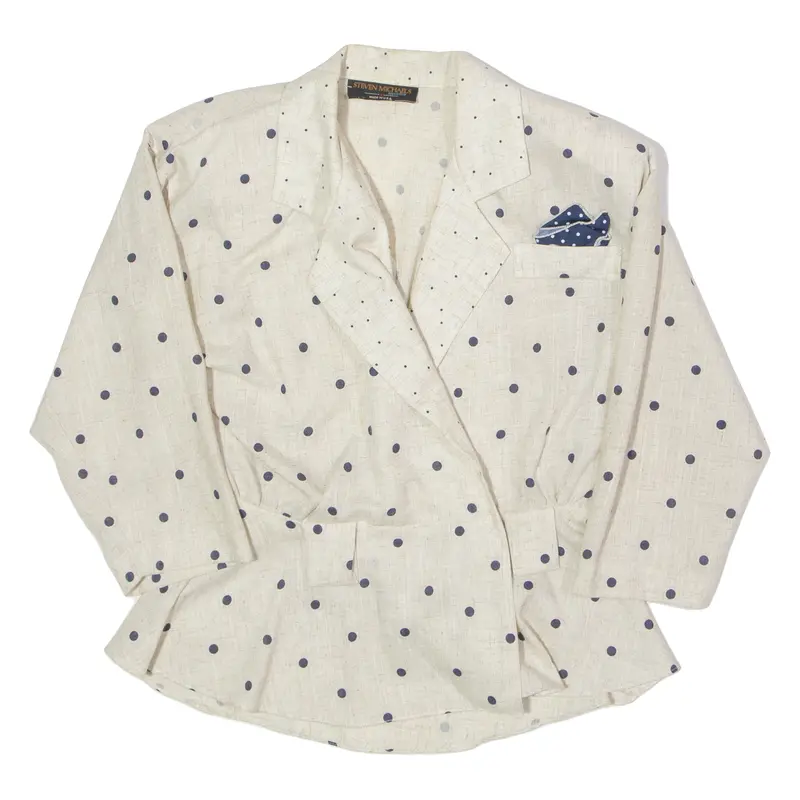 Steven Michaels Womens Blazer Jacket Cream Linen 80S Polka Dot S 1