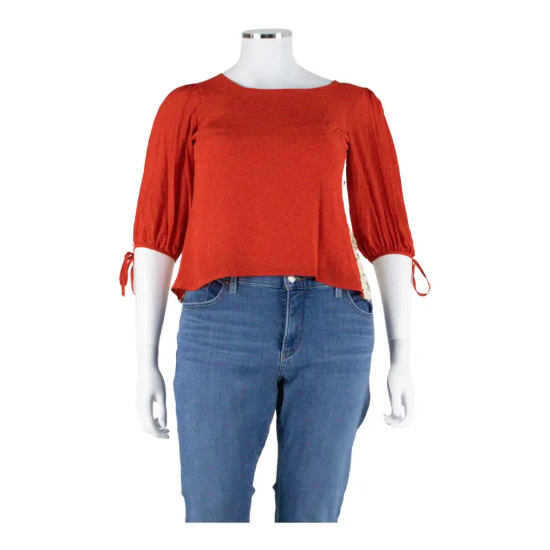 Stitch And Knot Womens Top Orange 3/4 Sleeve Faux Silk S 1