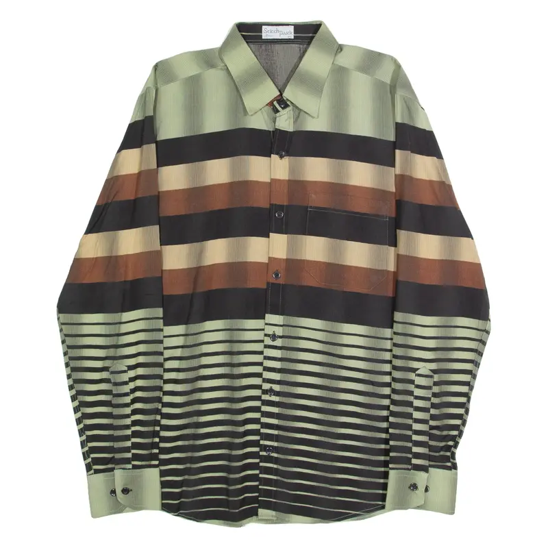 Stitch Park Mens Shirt Green Striped Long Sleeve L 1