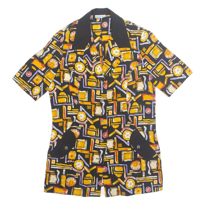 Stonetex Womens Printed Shirt Black Collared Viscose Crazy Pattern M 1