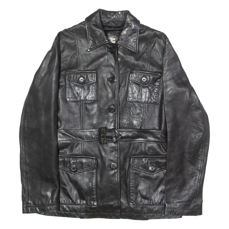 Stradivarius Womens Trench Jacket Black Leather 90S Uk 12 1