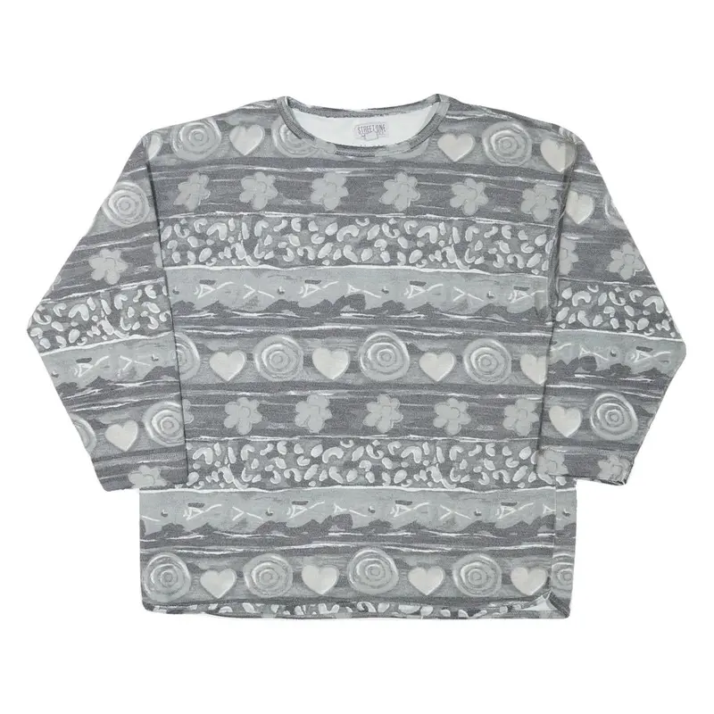 Street One Mens Grey Cotton Blend Sweatshirt L Crew Neck Patterned Casual 1