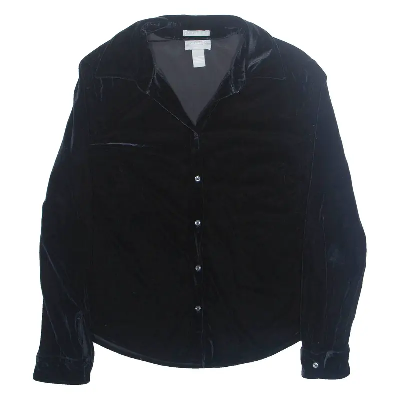 Stretch Womens Shirt Black Collared Long Sleeve S 1