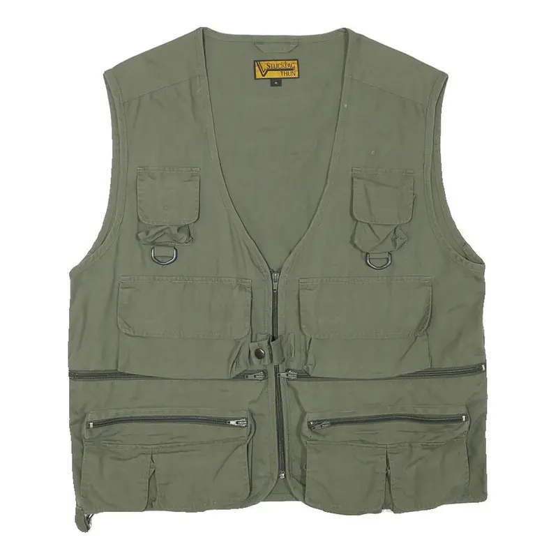 Stuckiag Thun Mens Green Cotton Blend Zip Jacket M Utility Multi Pocket Vest 1