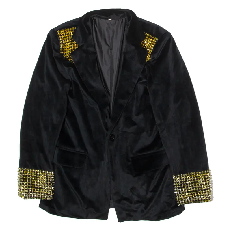 Studded Womens Blazer Jacket Black Velvet S 1