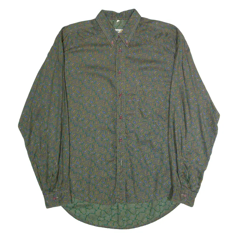 Studio 55 Mens Shirt Green Crazy Pattern Long Sleeve Xl 1