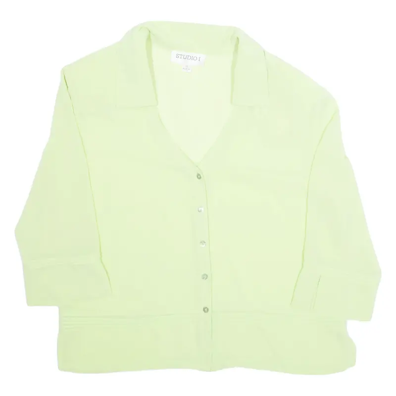 Studio I Sheer Womens Blouse Green Collared 3/4 Sleeve S 1