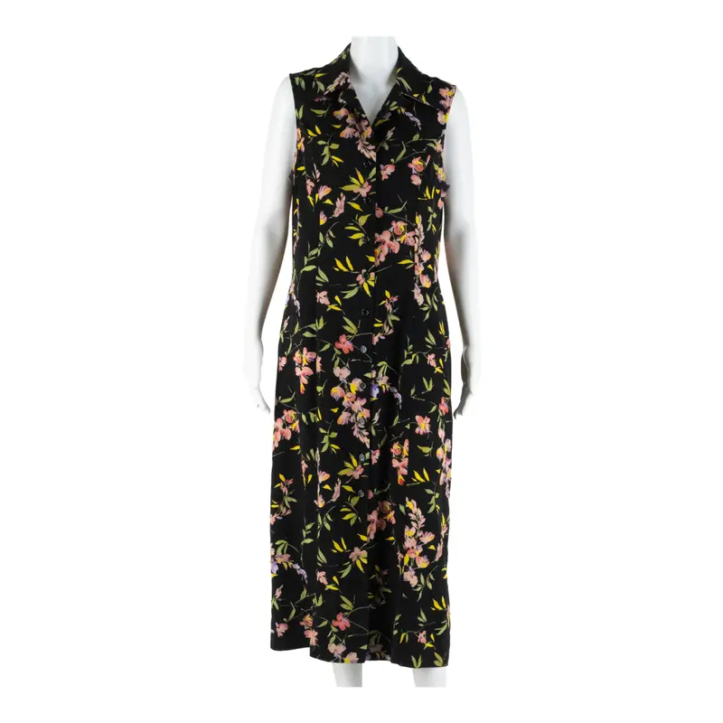 Studio I Womens Shirt Dress Black Floral Sleeveless Midi M 1