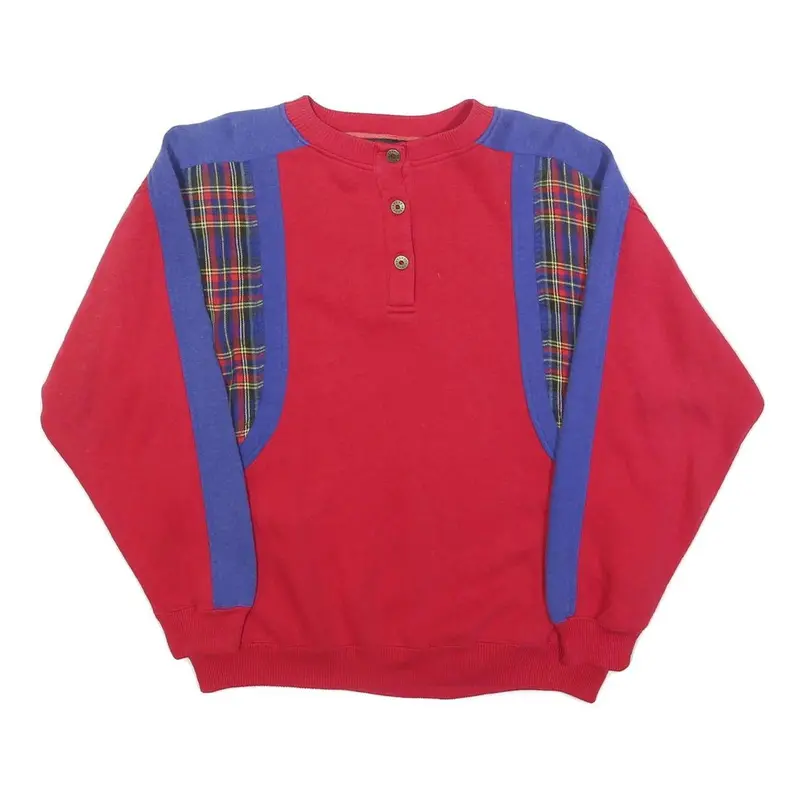 Studio Sportif Womens Red & Blue Sweatshirt M Button Neck Cotton Blend Comfort 1