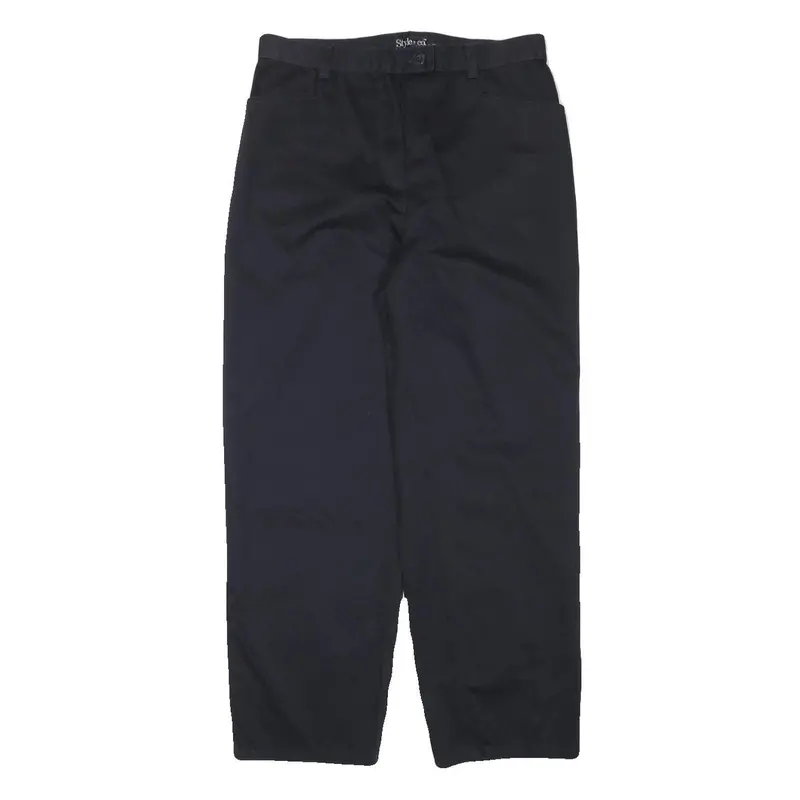 Style And Co Womens Cotton Blend Black Relaxed Straight Leg Trousers W30 L27 1