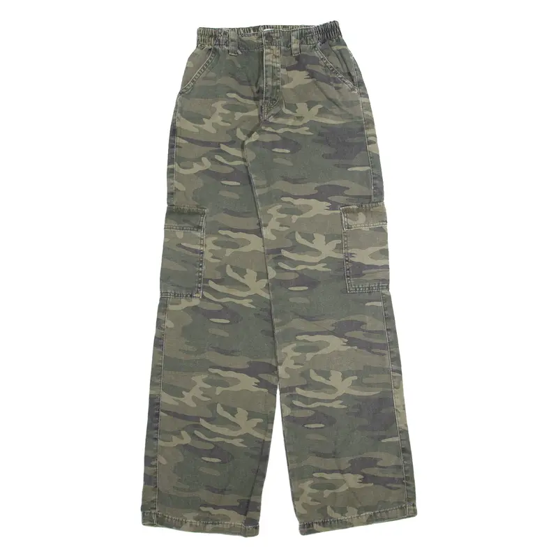 Subdued Camo Cargo Womens Trousers Green Relaxed Wide-Leg W24 L34 1