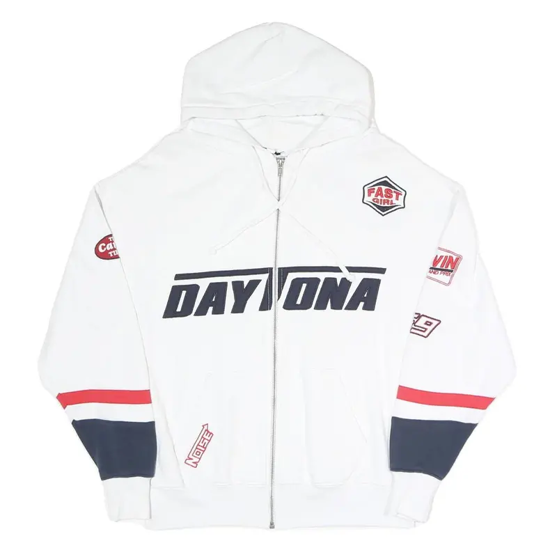 Subdued Mens White Daytona Racing Zip Hoodie Xs Streetwear Jacket 1