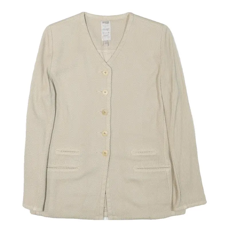 Sugar Womens Cream Cotton Blend Button Jacket M Plain Classic Stylish 1