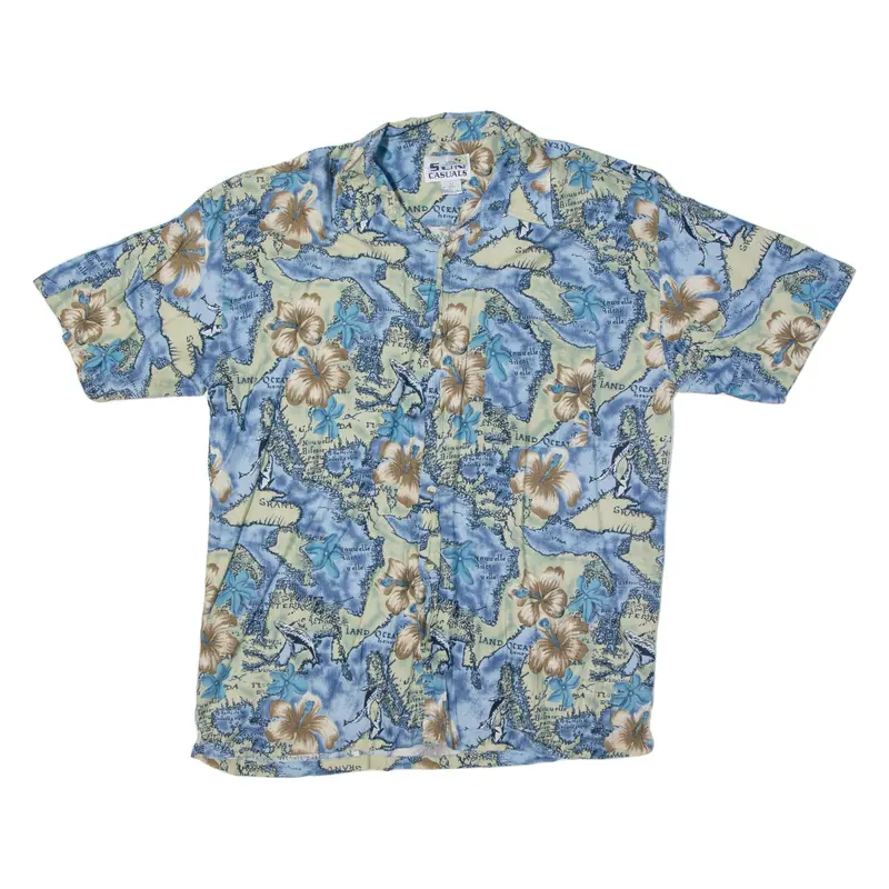 Sun Casuals Mens Shirt Blue Crazy Pattern L 1