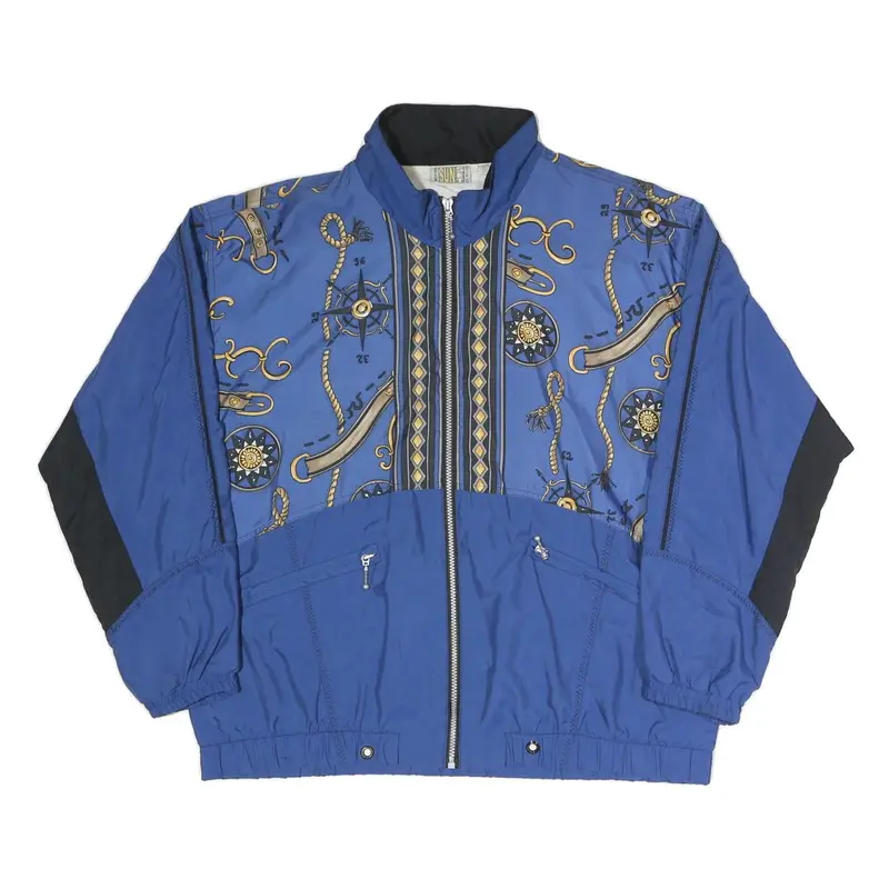 Sun Set Mens Blue & Black Nautical Print Track Jacket L Polyester 1