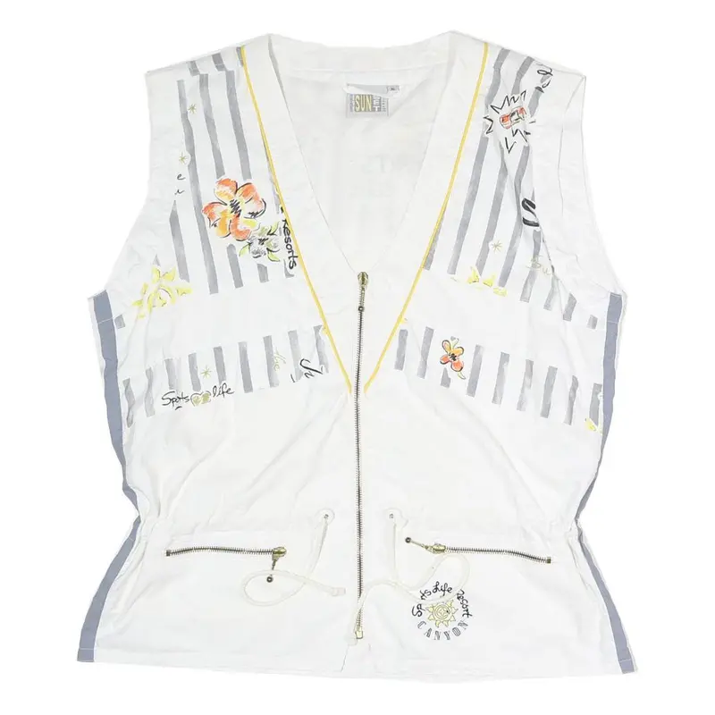 Sun Set Womens White & Grey Striped Printed Zip Jacket Xl Polyester Blend Casual 1