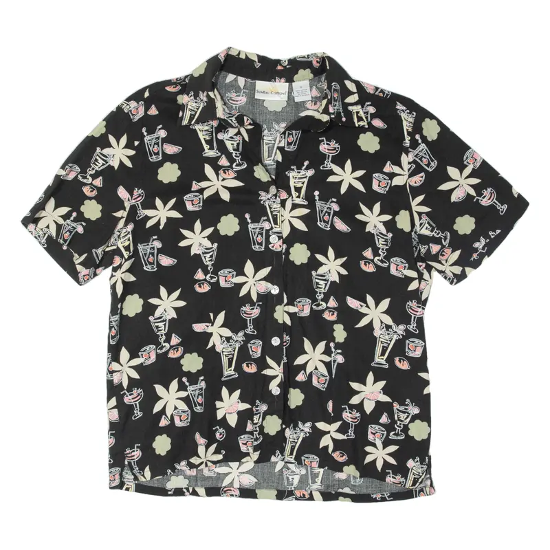 Sunbay Cottons Cocktails Mens Hawaiian Shirt Black Floral S 1