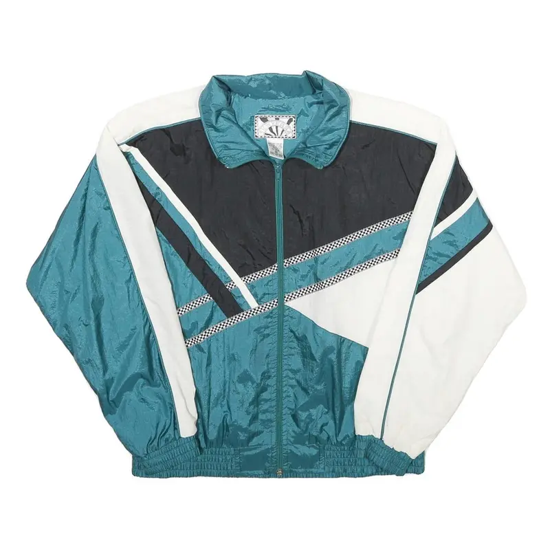 Sunterra Womens Teal & Black White Colourblock Zip Nylon Track Jacket M 1