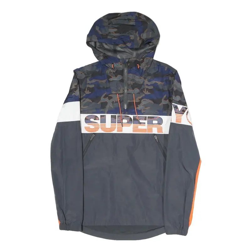 Superdry Mens Blue & Grey Colourblock Camouflage Outdoor Jacket S Polyester 1