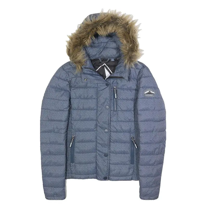 Superdry Womens Blue Polyester Puffer Jacket Uk 10 Hooded Zip Closure 1
