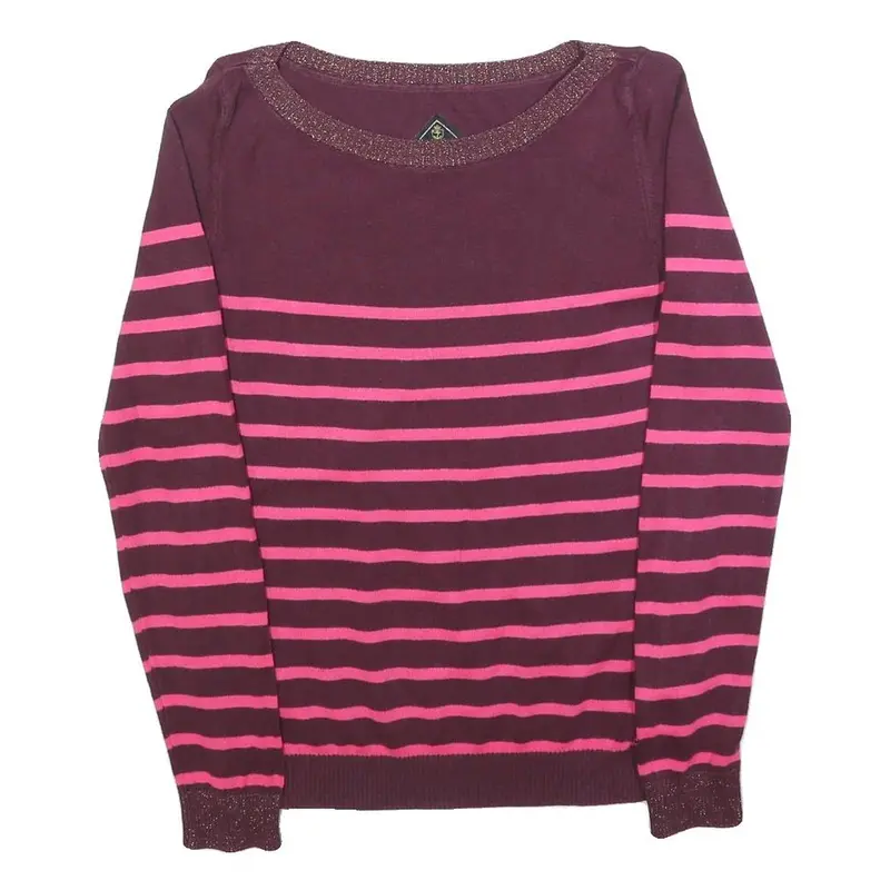 Superdry Womens Maroon & Pink Patterned Jumper Crew Neck S Cotton Blend Striped 1