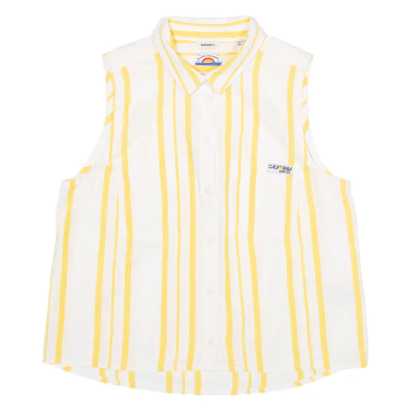 Superdry Womens Shirt Yellow Striped Sleeveless Uk 12 1