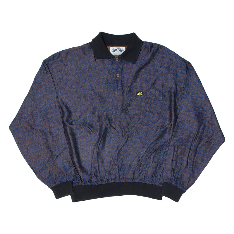 Supernatural Mens Polo Shirt Blue Viscose Crazy Pattern Long Sleeve M 1