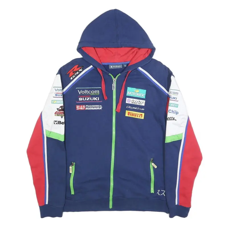 Suzuki Collection Mens Blue Red Cotton Blend Hoodie M Racing Team Zip Up 1