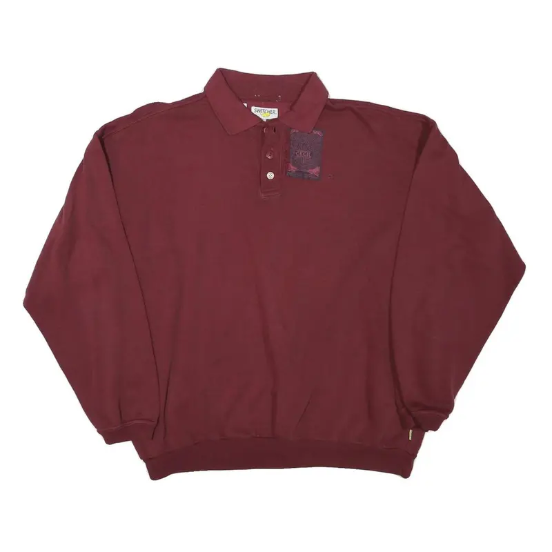Switcher Mens Maroon Polo Collar L Cotton Blend Casual Sweatshirt Pullover 1