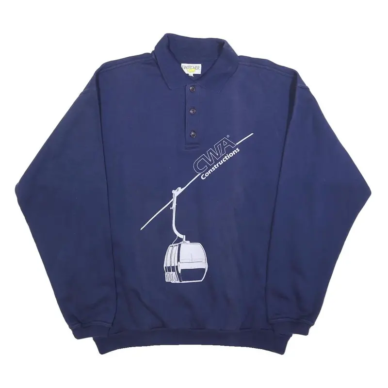 Switcher Mens Navy Blue Construction Logo Collared Xl Cotton Blend Sweatshirt 1
