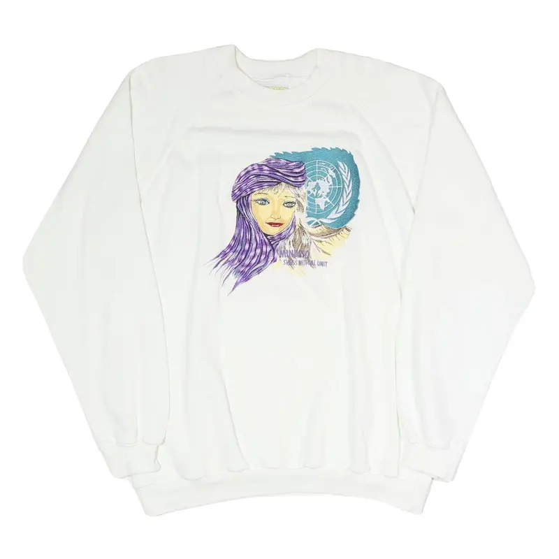 Switcher Mens White Cotton Blend Crew Neck M Printed Front Sweatshirt 1
