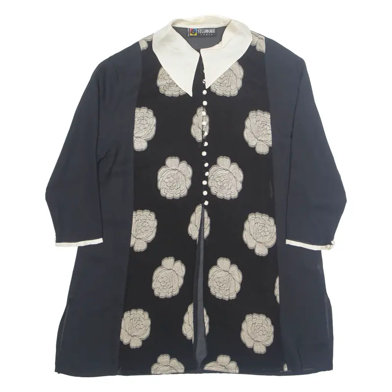 Sycomore Womens Oversized Blouse Black Collared Long Sleeve Viscose Fair Isle L 1