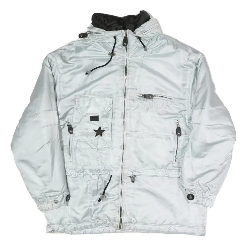 Symbiosis Womens Silver Light Grey Casual Jacket L Polyester Blend Plain Zip 1