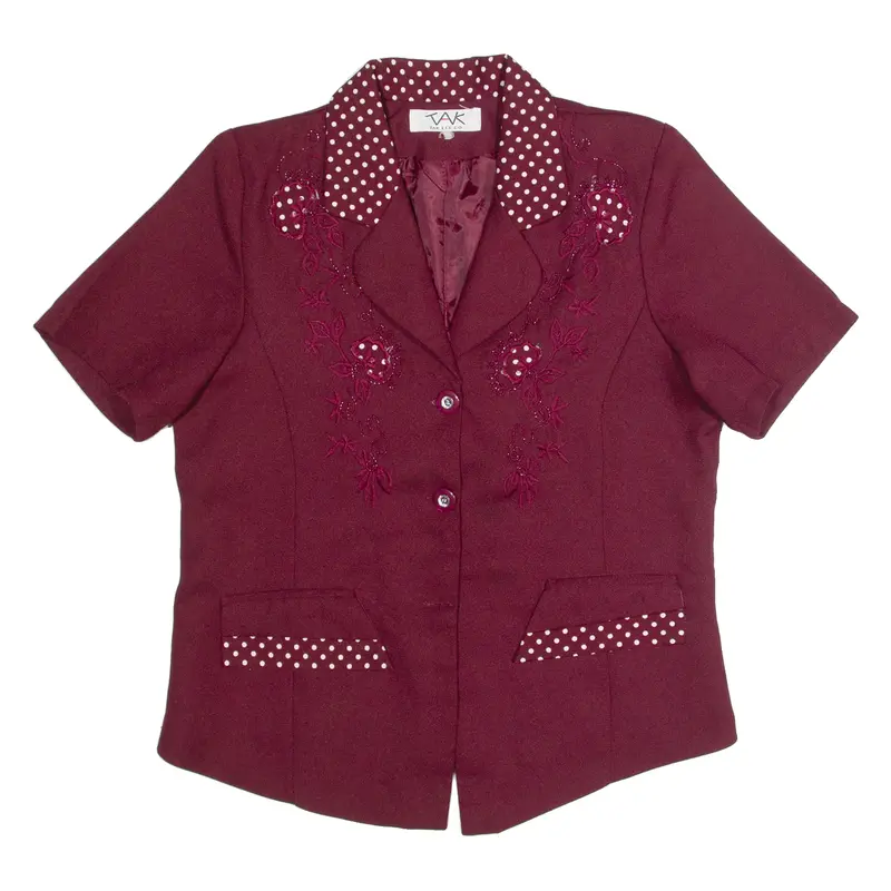 Tak Lee Short Sleeve Womens Blazer Jacket Maroon M 1