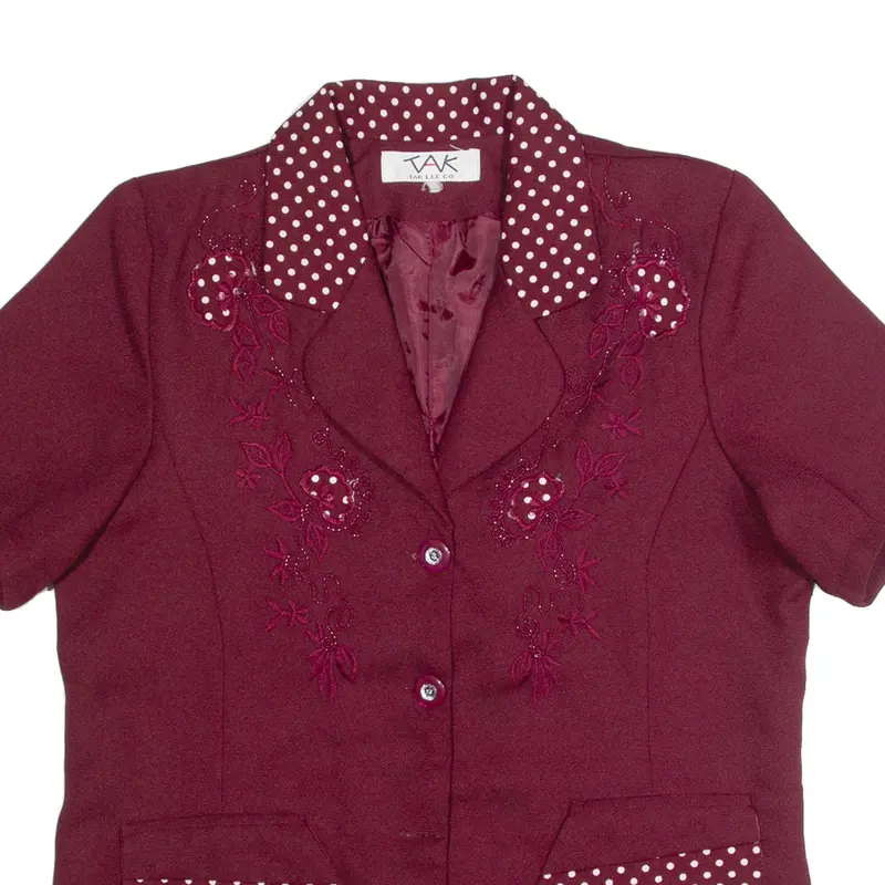 Tak Lee Short Sleeve Womens Blazer Jacket Maroon M 2