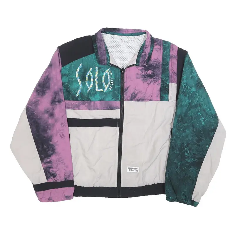 Take Two Womens Purple & Green Nylon Zip Bomber Jacket M Colourblock Retro Style 1