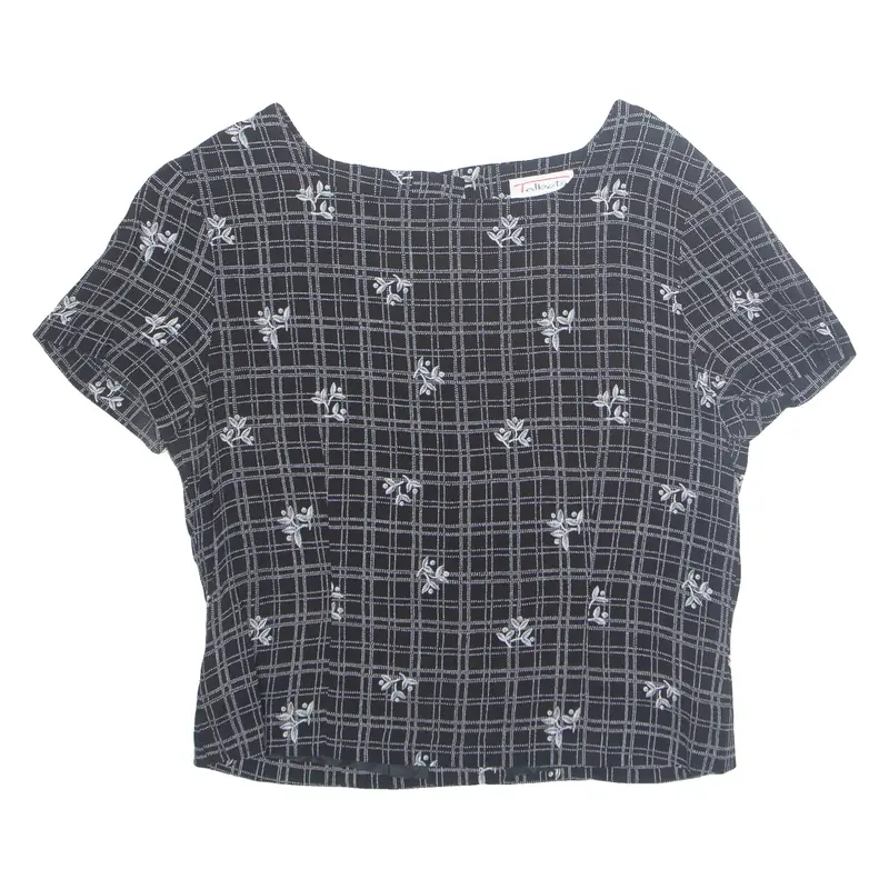 Talbots Womens Printed Top Black Check M 1