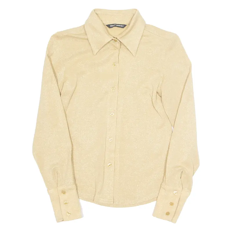 Tally Weijl Glitter Womens Shirt Gold Collared Long Sleeve S 1