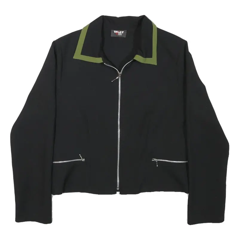 Tally Weijl Womens Black & Green Zip Jacket S Polyester Blend Classic Stylish 1