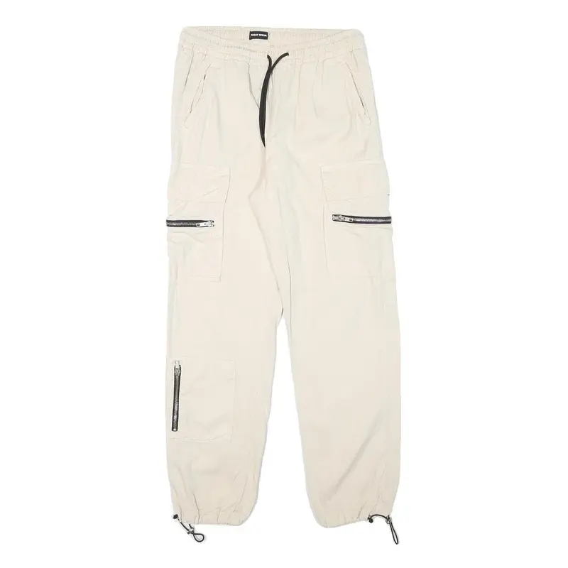 Tally Weijl Womens Cotton Blend Beige Relaxed Cargo Drawstring Trousers W28 L27 1