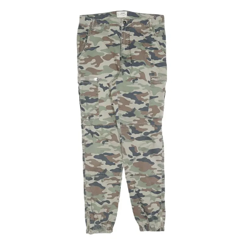 Tally Weijl Womens Cotton Blend Camouflage Slim Tapered Trousers W30 L28 Zip 1