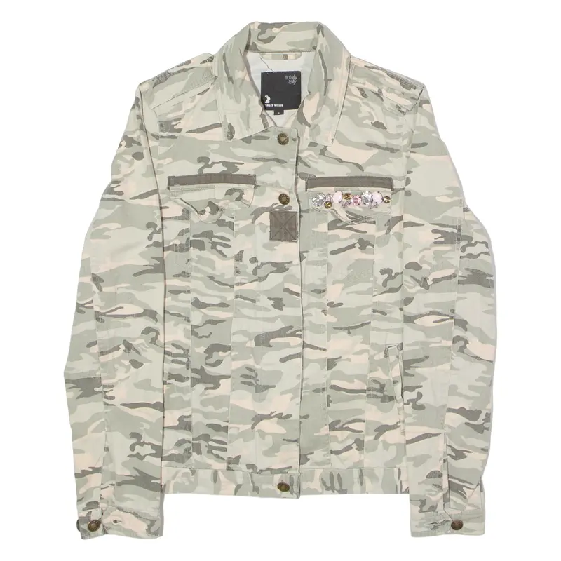 Tammy Weijl Embellished Womens Denim Jacket Grey Camouflage S 1