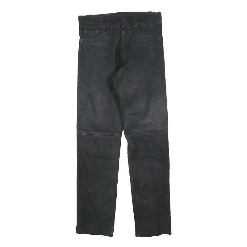 Tango Womens Leather Black Slim Trousers W28 L32 Button Closure Stylish 1