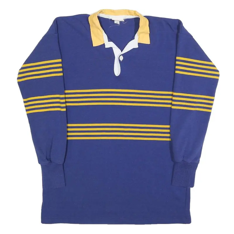Tasman Mens Blue & Yellow Long Sleeve Striped M Cotton Blend Rugby Style Polo 1